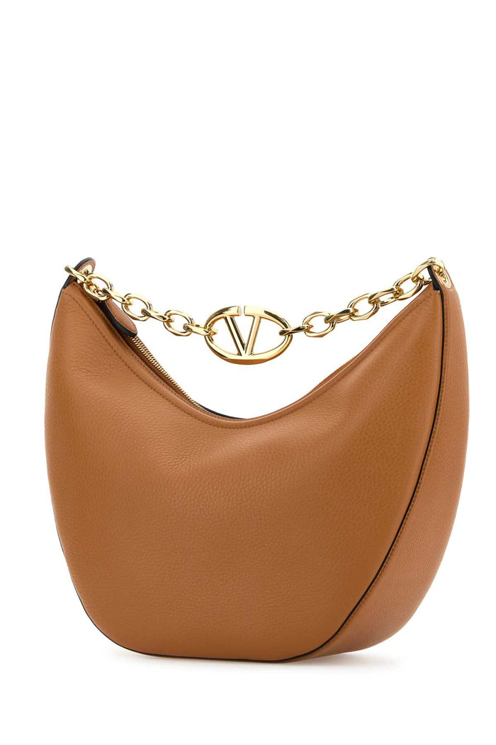 Camel Leather Medium Hobo Vlogo Moon Handbag Almondbeige Borse A Mano