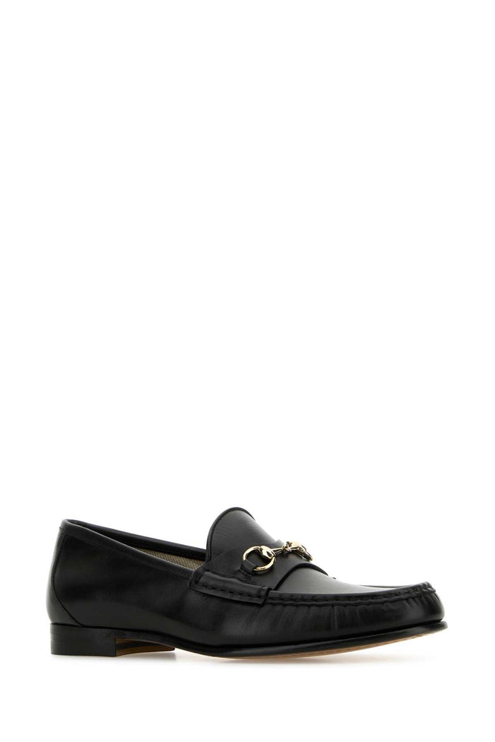 Black Leather Loafers Blackblack Calf Skin Mocassini