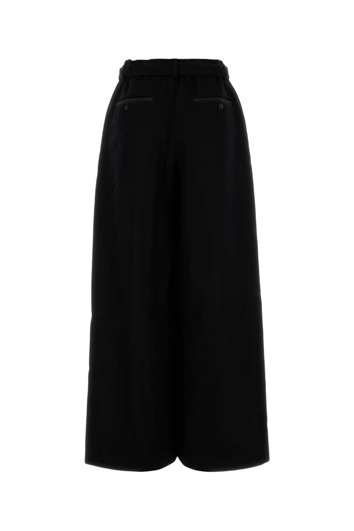 Black Wool Wide-Leg Pant Exterior: Pantaloni