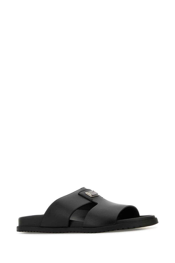 Black Leather Slippers Nero