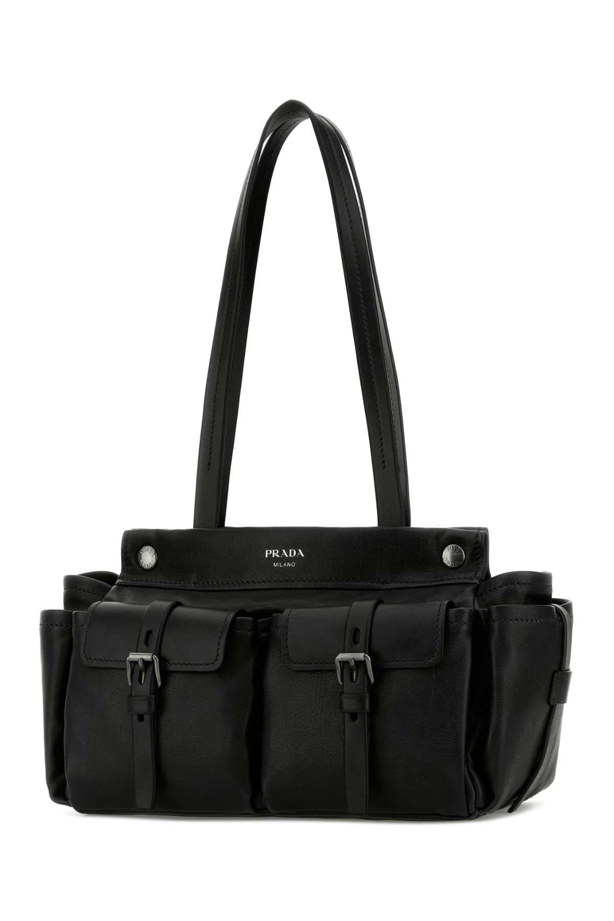 Black Leather Medium Prada Route Shopping Bag Nero Borse A Mano