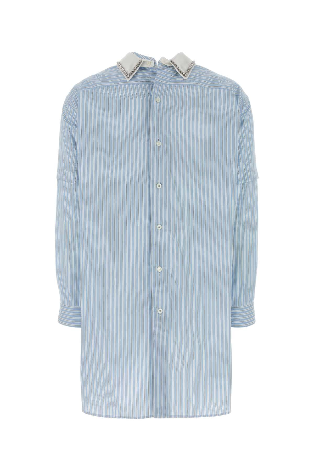 Embroidered Poplin Blouse Cielo+nero Exterior: Cotton Maglie