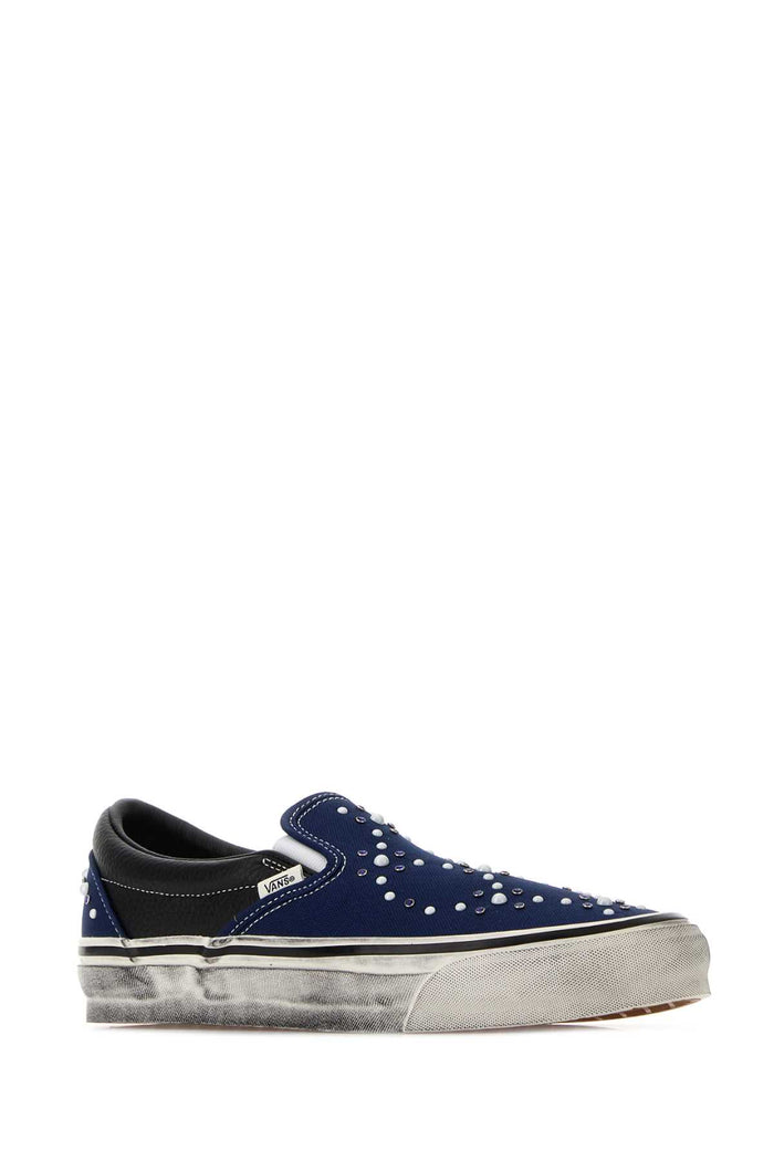 Two-Tone Canvas And Leather Classic Slip Ons Pearlizedindigo Sneaker