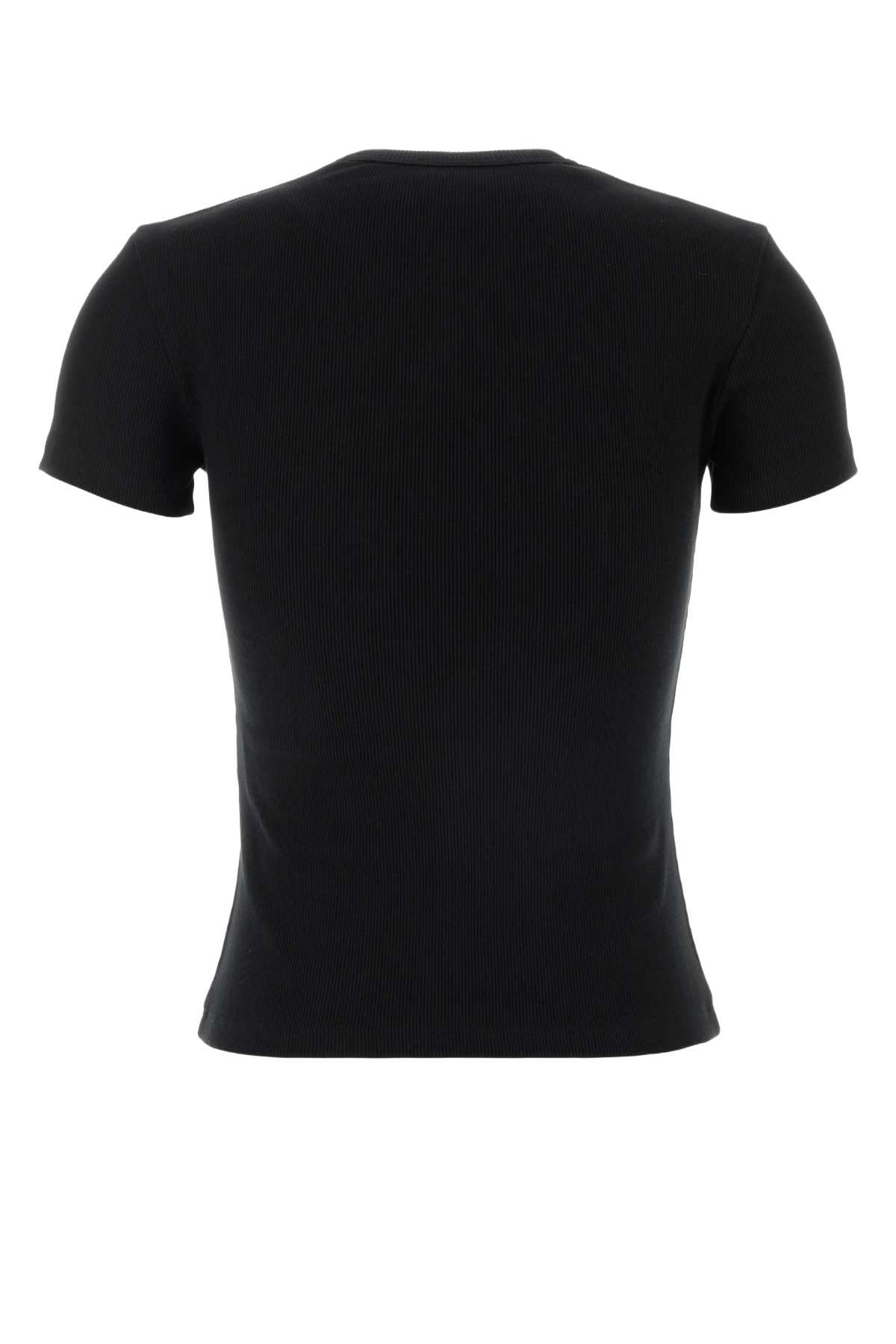 Black Stretch Cotton T-Shirt Blackwhite Exterior: Elastane