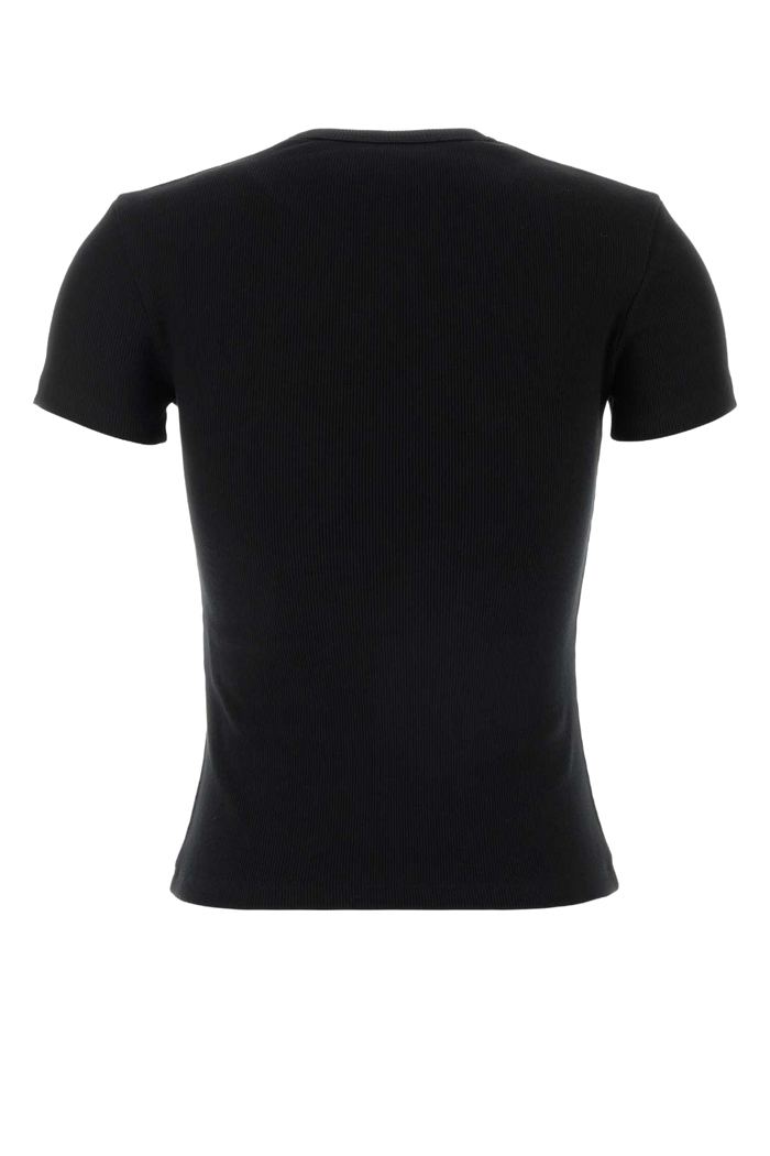 Black Stretch Cotton T-Shirt Blackwhite Exterior: Elastane