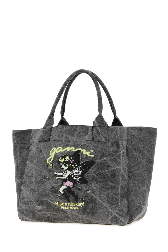 Dark Grey Canvas Medium Trapeze Shopping Bag Blackoyster Exterior: Fabric Borse A Mano