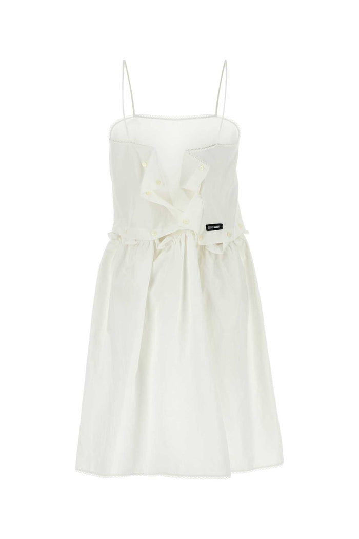 White Poplin Mini Dress Bianco Exterior: Cotton Linen Abiti