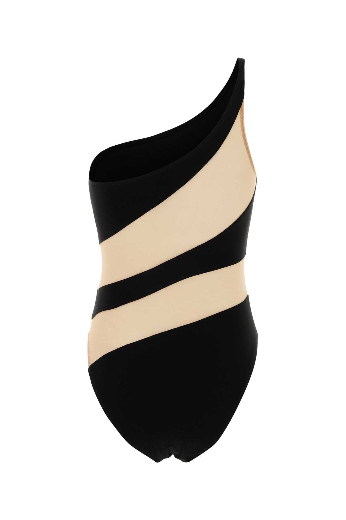 Two-Tone Jersey And Tulle Swimsuit Black Costumi Da Bagno