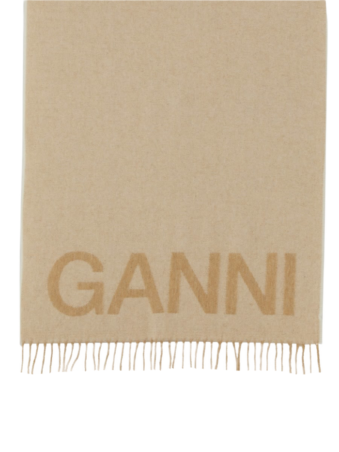 Scarf With Logo Ivory Recycled Wool