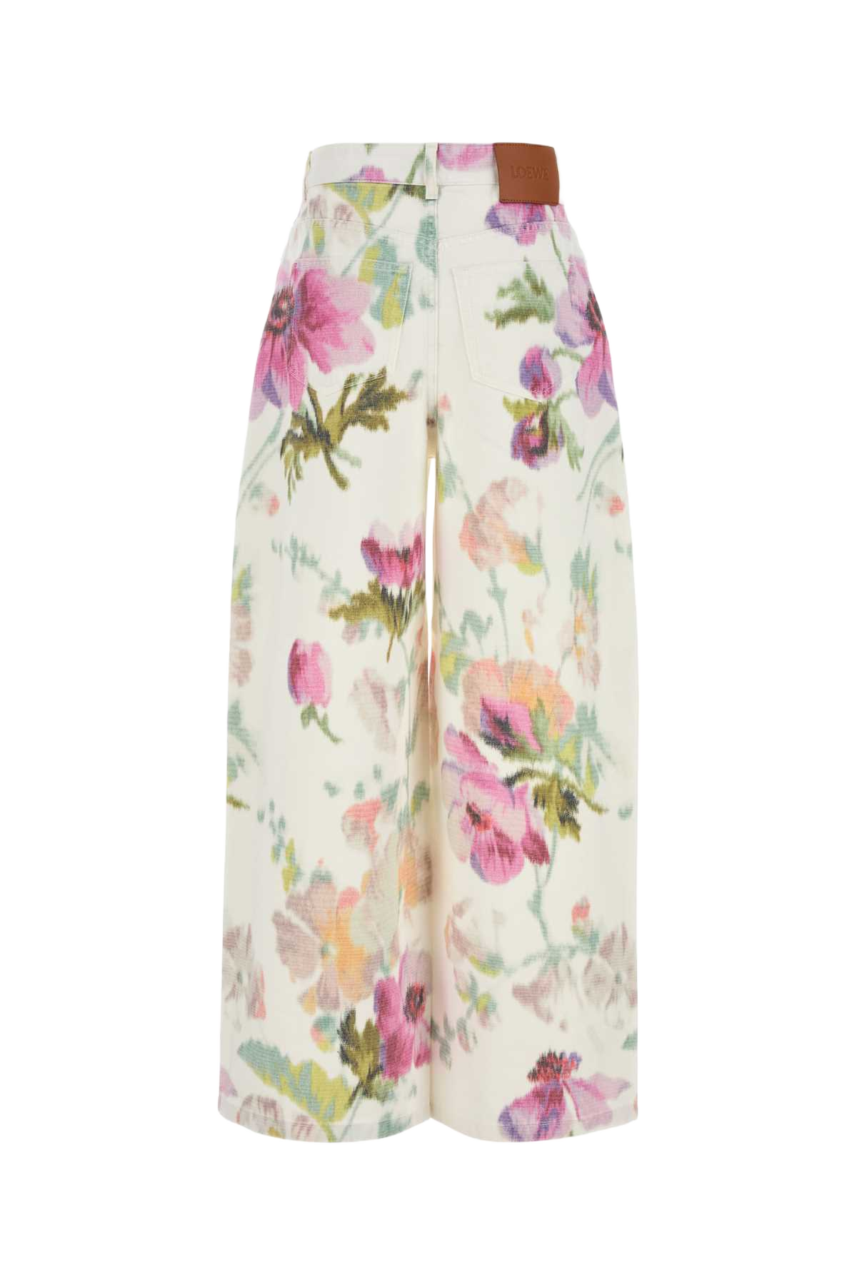 Printed Denim Wide-Leg Jeans Whitepink Exterior: Cotton