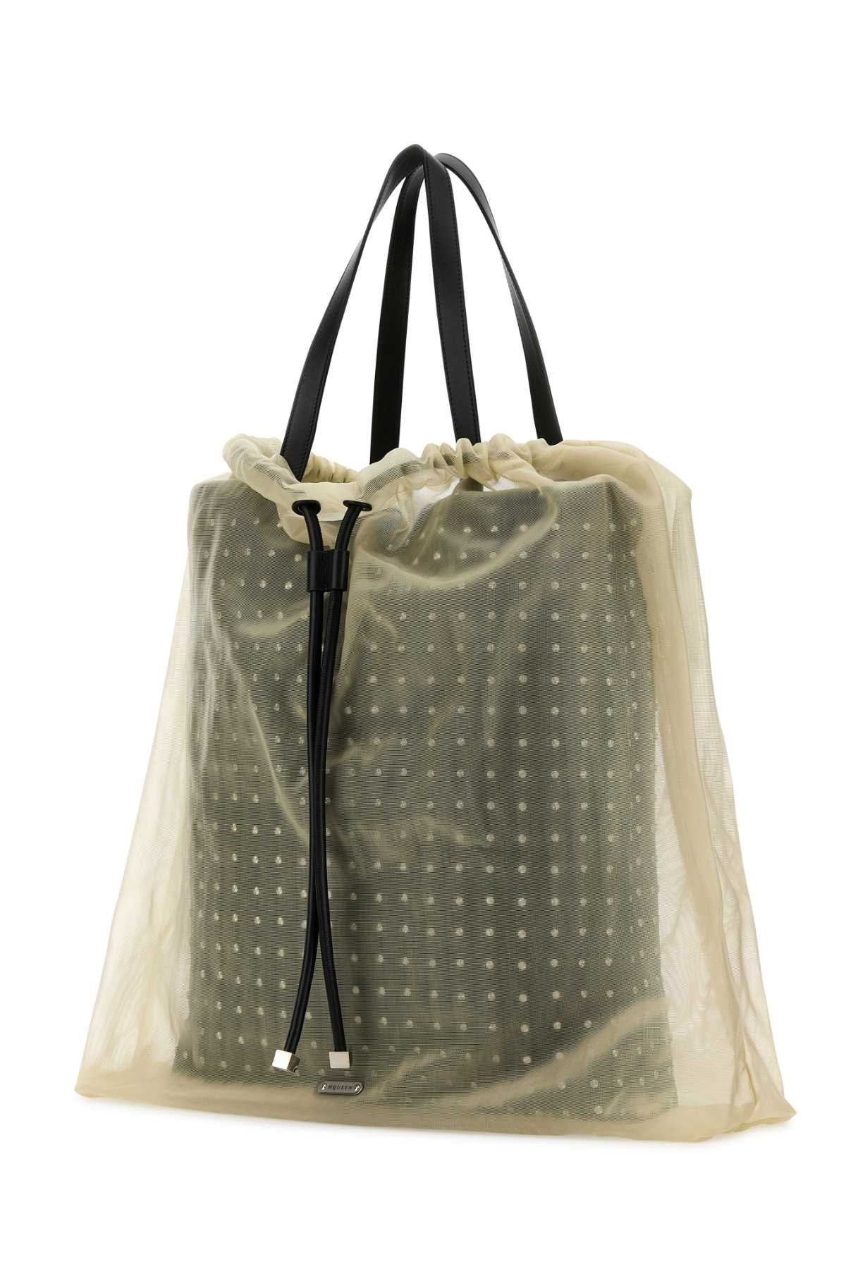Two-Tone Leather And Tulle Nebula Shopping Bag Blacksilver Borse A Mano