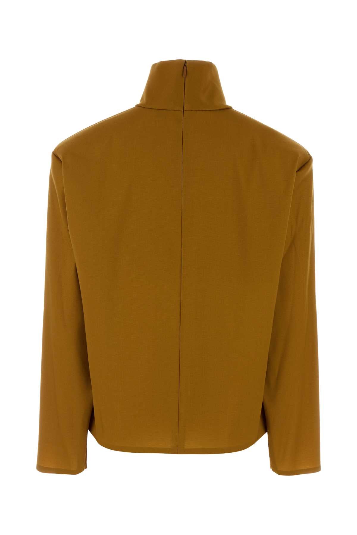 Orange Stretch Silk Blend Top Ocre Exterior: Nylon Elastane Maglie