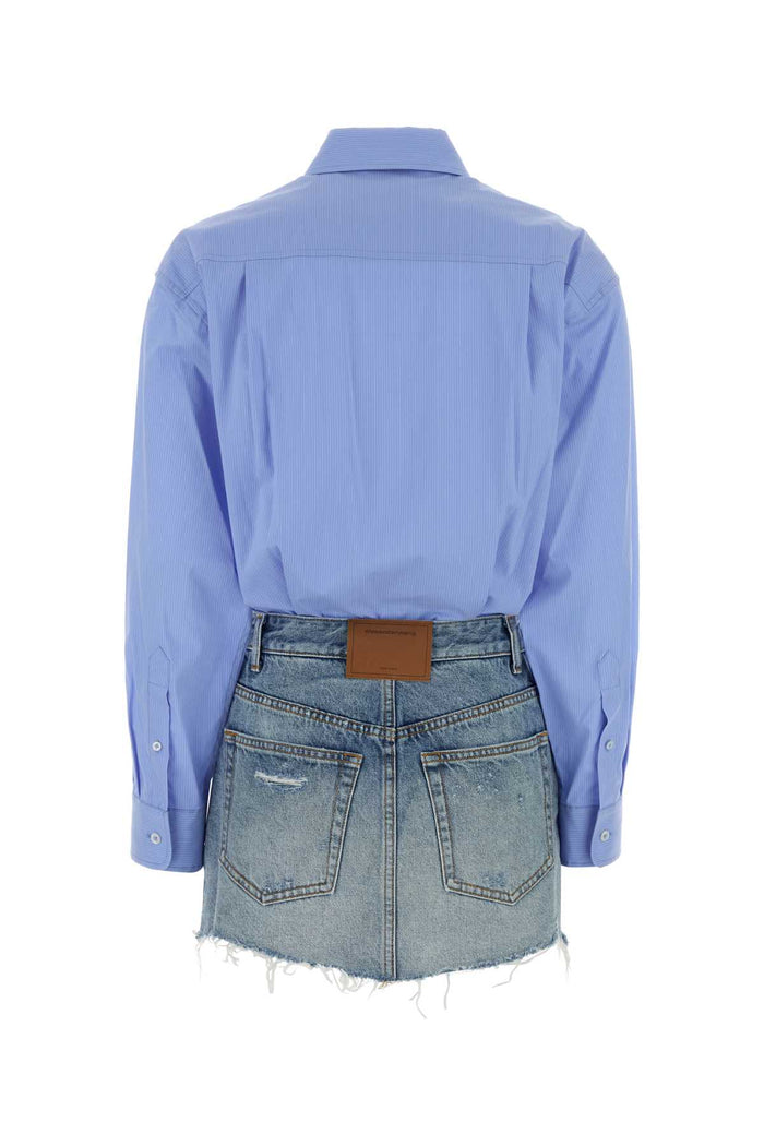 Embroidered Denim And Stretch Poplin Jumpsuit Authenticlightindigo Tute