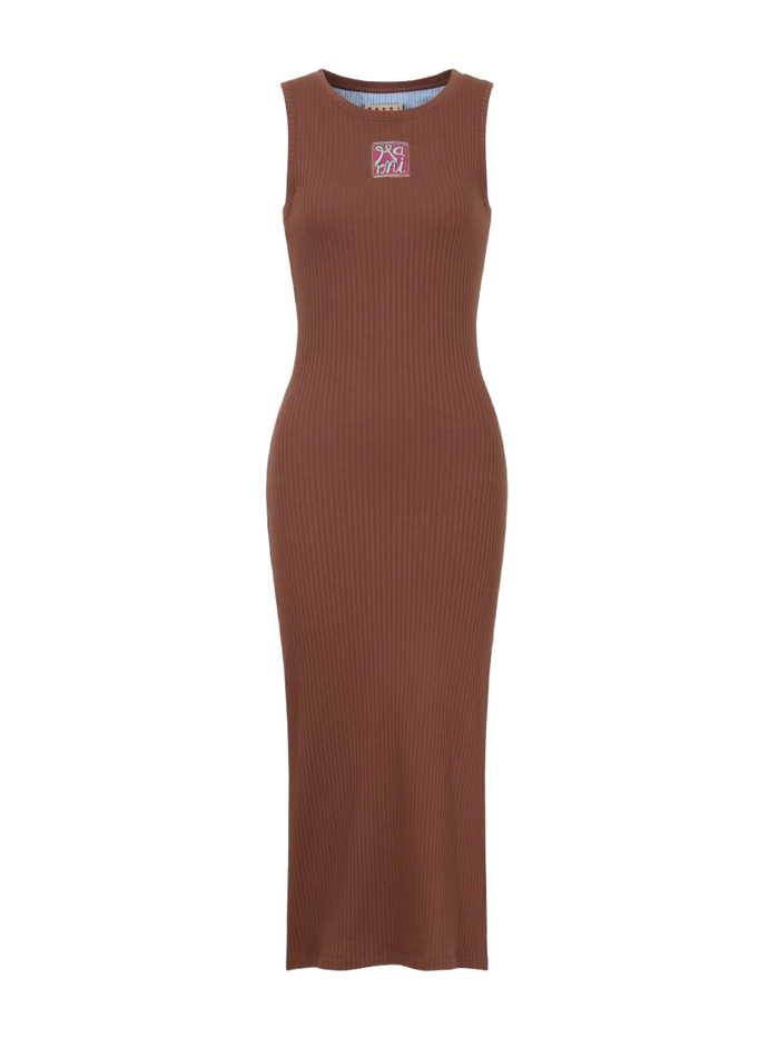 Marni Frame Logo Midi Dress Brown Cotton