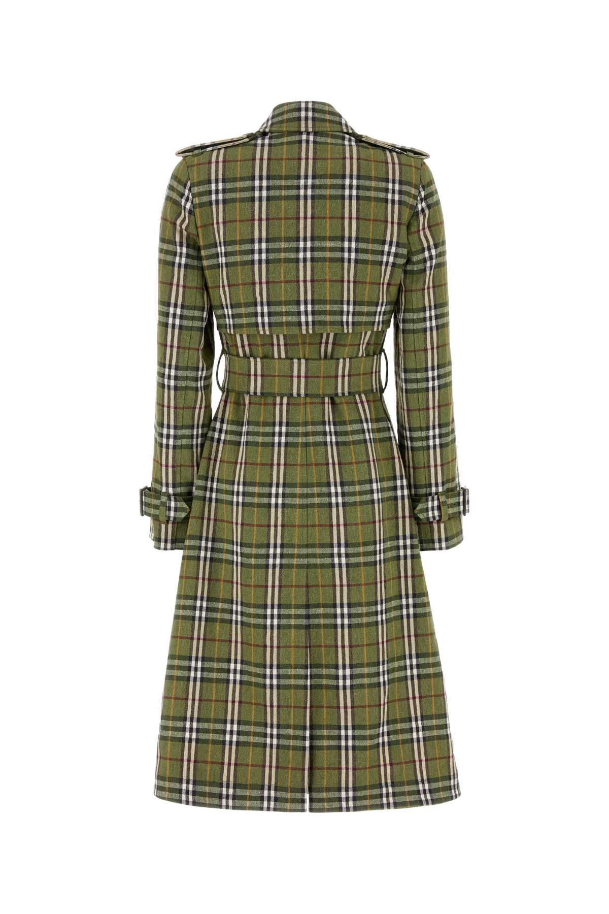 Embroidered Stretch Linen Trench Coat Caperipcheck Exterior: Elastane