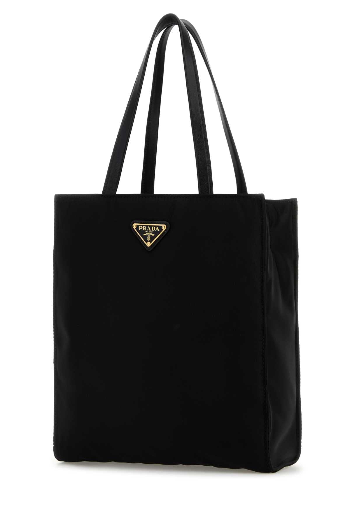 Black Canvas Shopping Bag Nero Recycledpolyamide-lambleather Borse A Mano