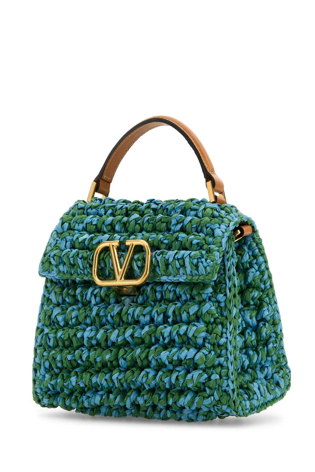 Two-Tone Raffia Vsling Handbag Verdeazzurronaturalcamel Borse A Mano