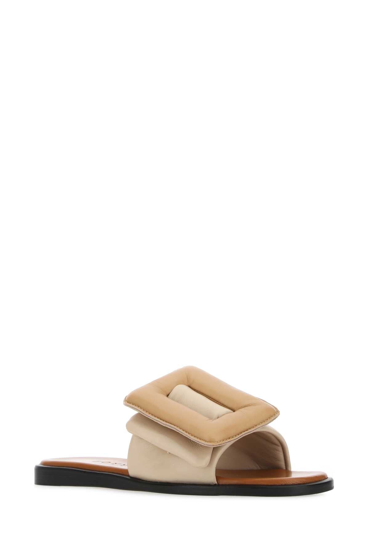 Two-Tone Leather Puffy Slippers Ivorybeachpecan