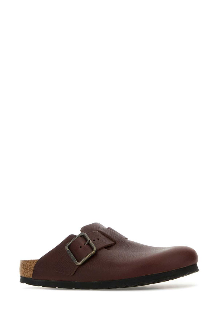 Burgundy Leather Boston Slippers Wood