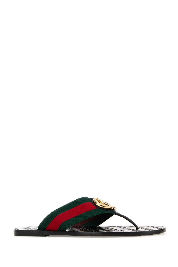 Embroidered Fabric Thong Slippers Vrvblack