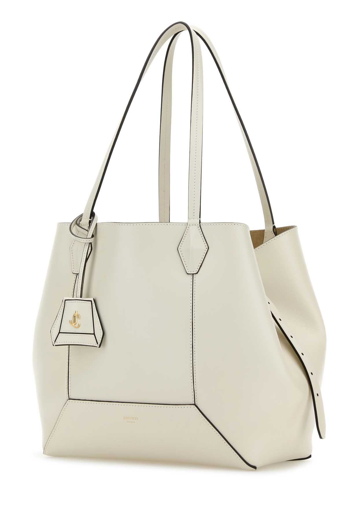 White Leather Diamond Shopping Bag Lattegold Borse A Mano