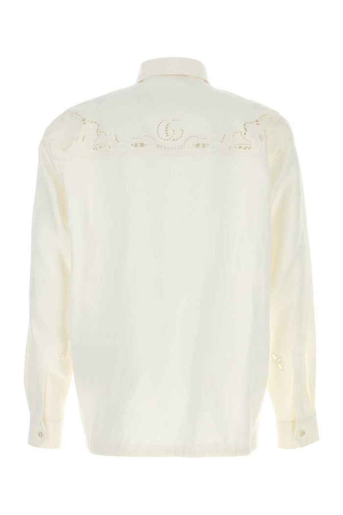 White Linen Polo Shirt Naturalwhite Exterior: Camicie