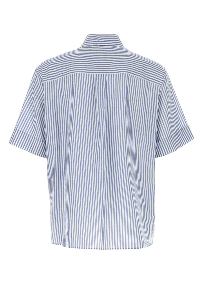 Embroidered Cotton Blend Shirt Bianconavy Exterior: Linen Camicie