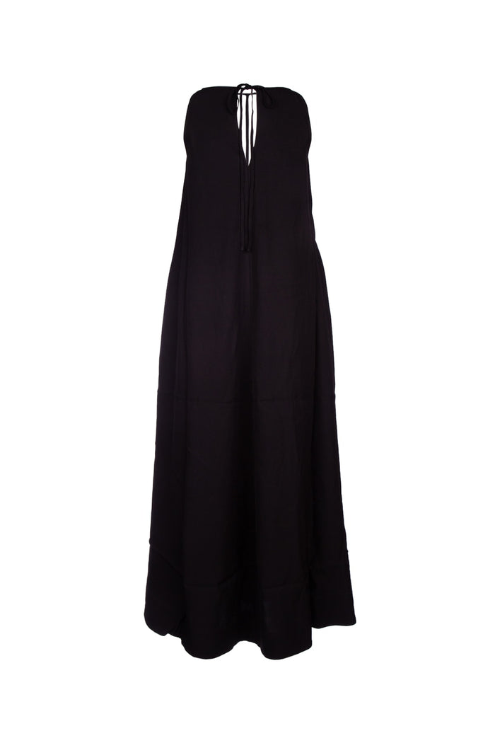 T-Strap Crepe-Back Satin Dress Black Viscose Abiti