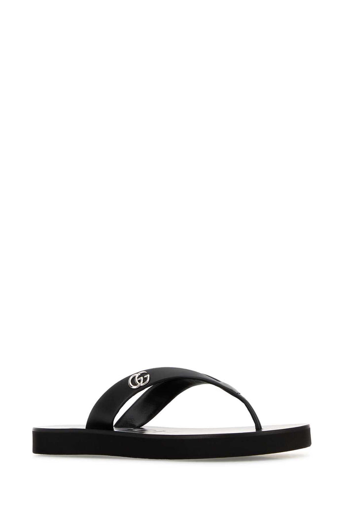 Black Leather Thong Slippers Blackblackblack Scarpe Con Tacco