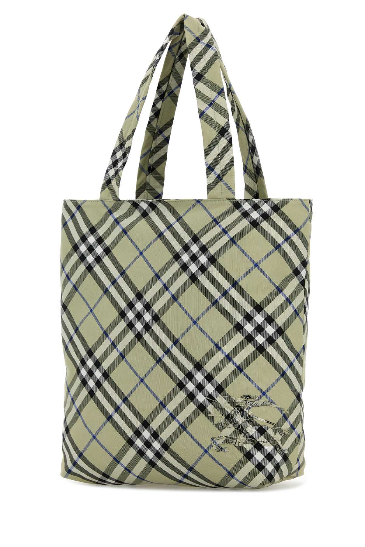 Embroidered Canvas Check Shopping Bag Lichen Borse A Mano