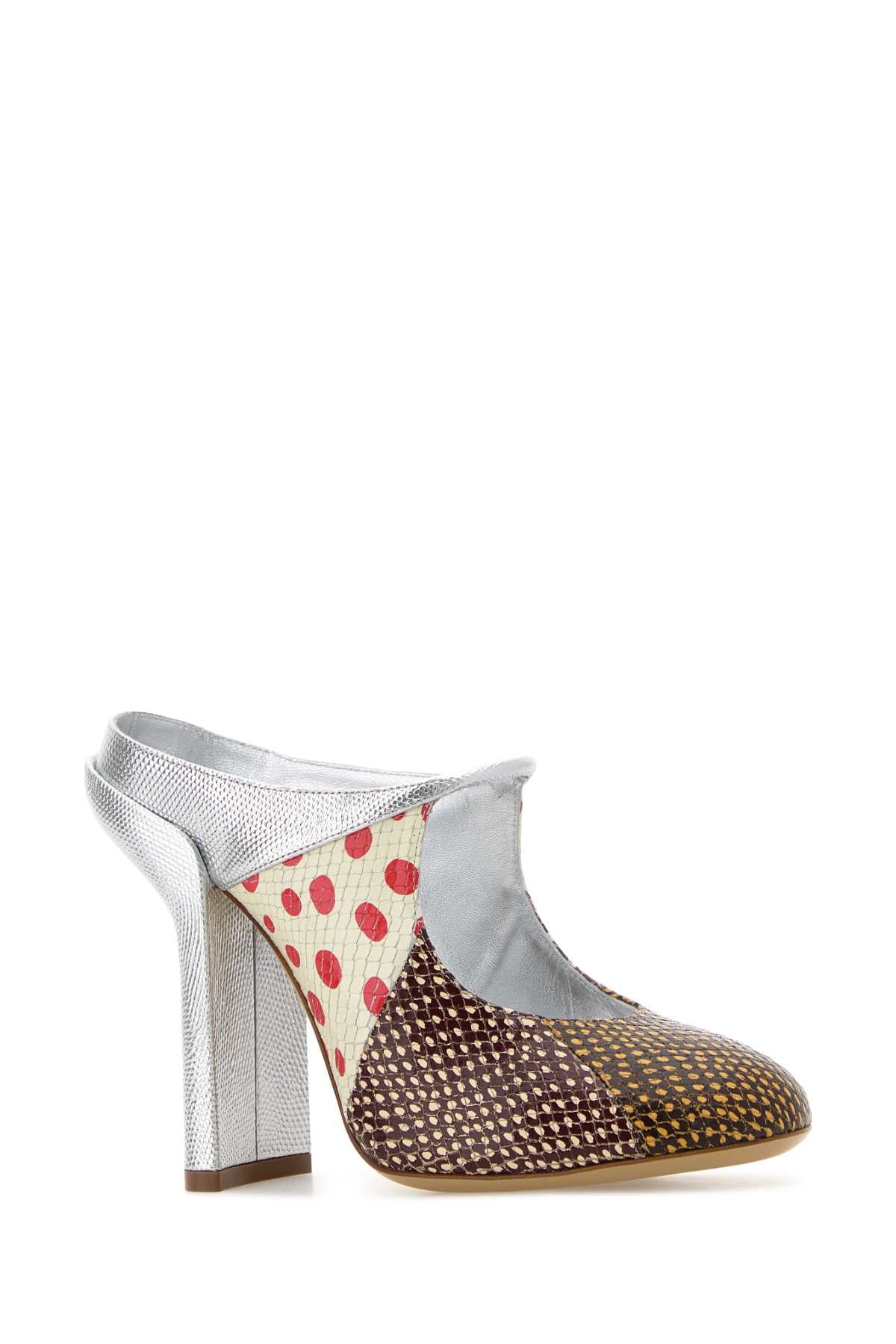 Printed Leather Mules Natural Scarpe Con Tacco