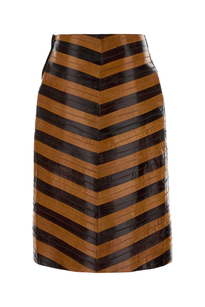 Two-Tone Leather Skirt Dark Brown+caramel Exterior: Hagfish Gonne