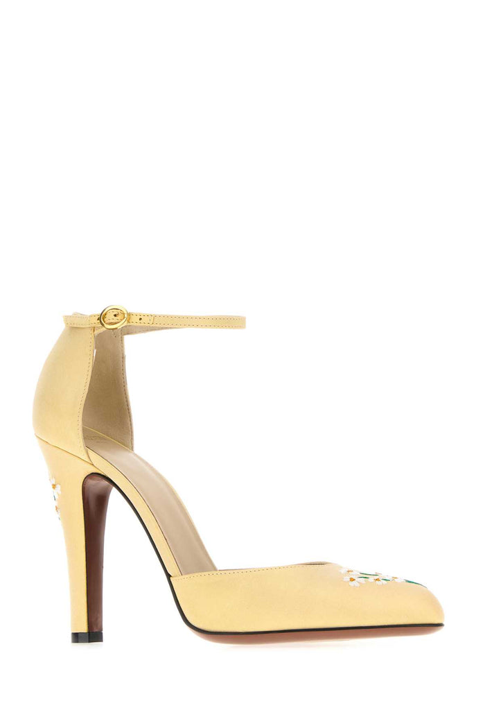 Yellow Fabric Hi Dolly Pumps Ochre Silk Scarpe Con Tacco