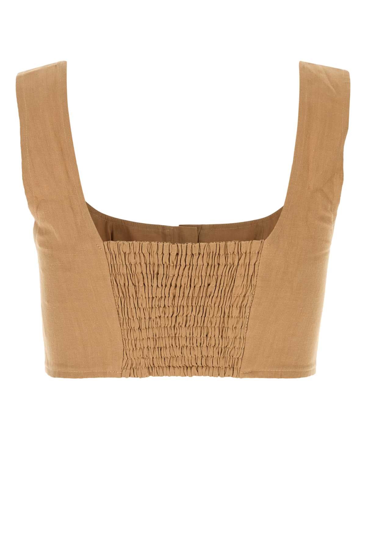 Camel Linen Jirja Crop-Top Sand Exterior: Lining: Maglie