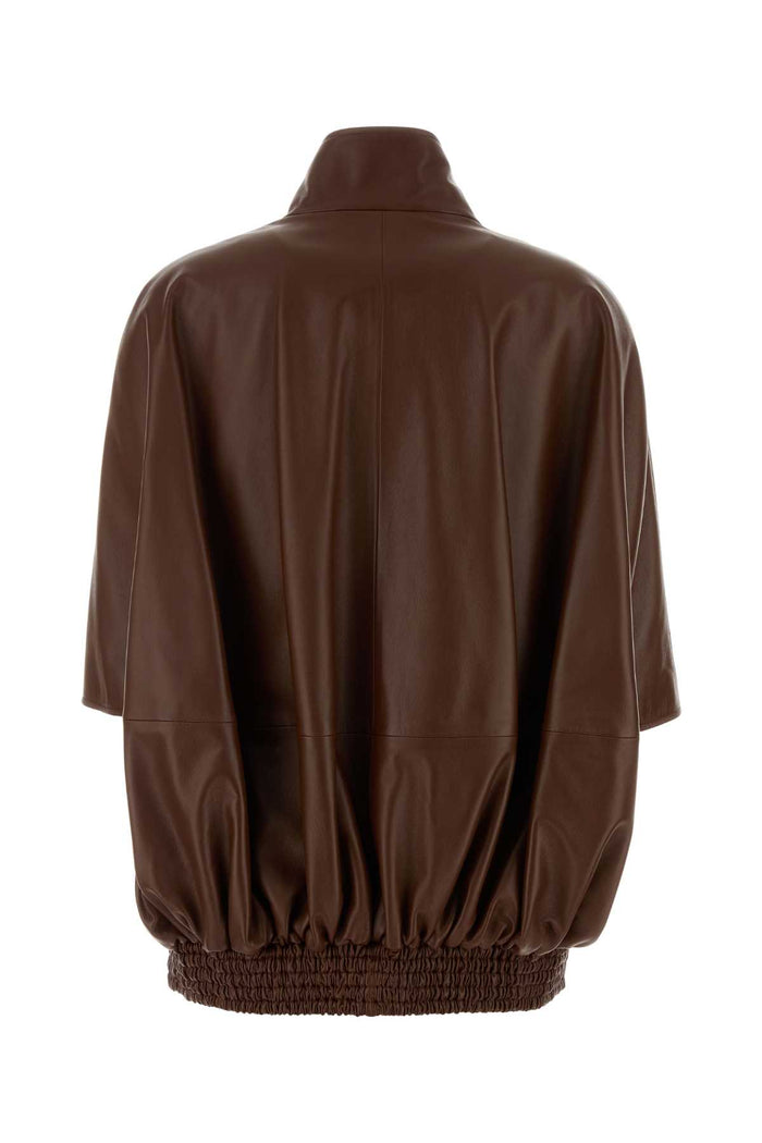 Brown Leather Jacket Castor Giacche E Gilet