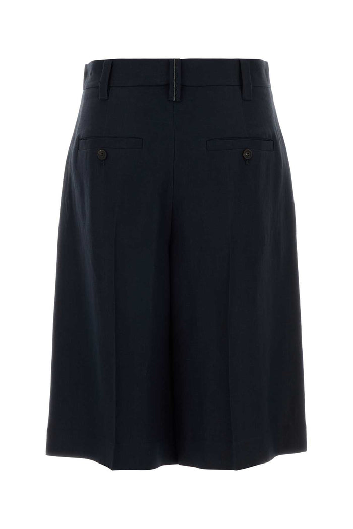 Navy Blue Viscose Blend Bermuda Shorts C4224 Exterior: Linen Pantaloni