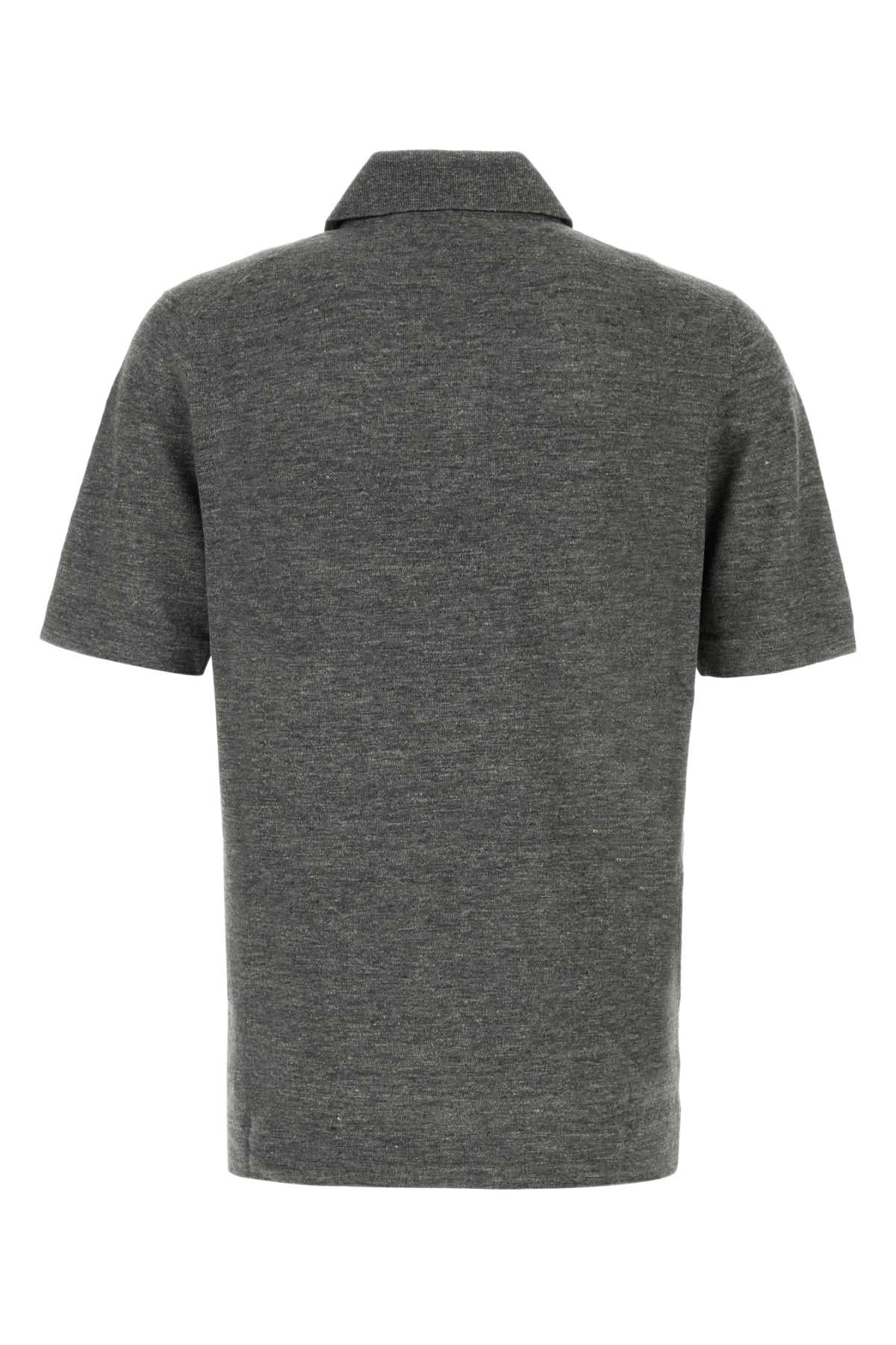 Melange Dark Grey Linen Blend Polo Shirt Grigioscuro Exterior: Cotton Maglieria
