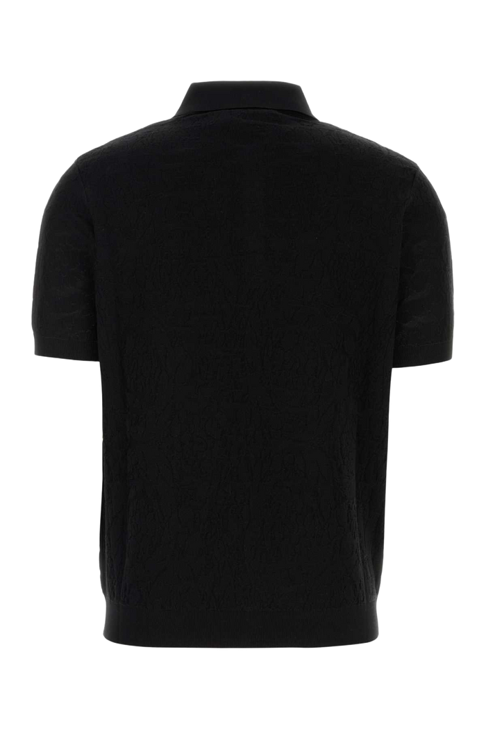 Black Silk Blend Polo Shirt Exterior: Cotton