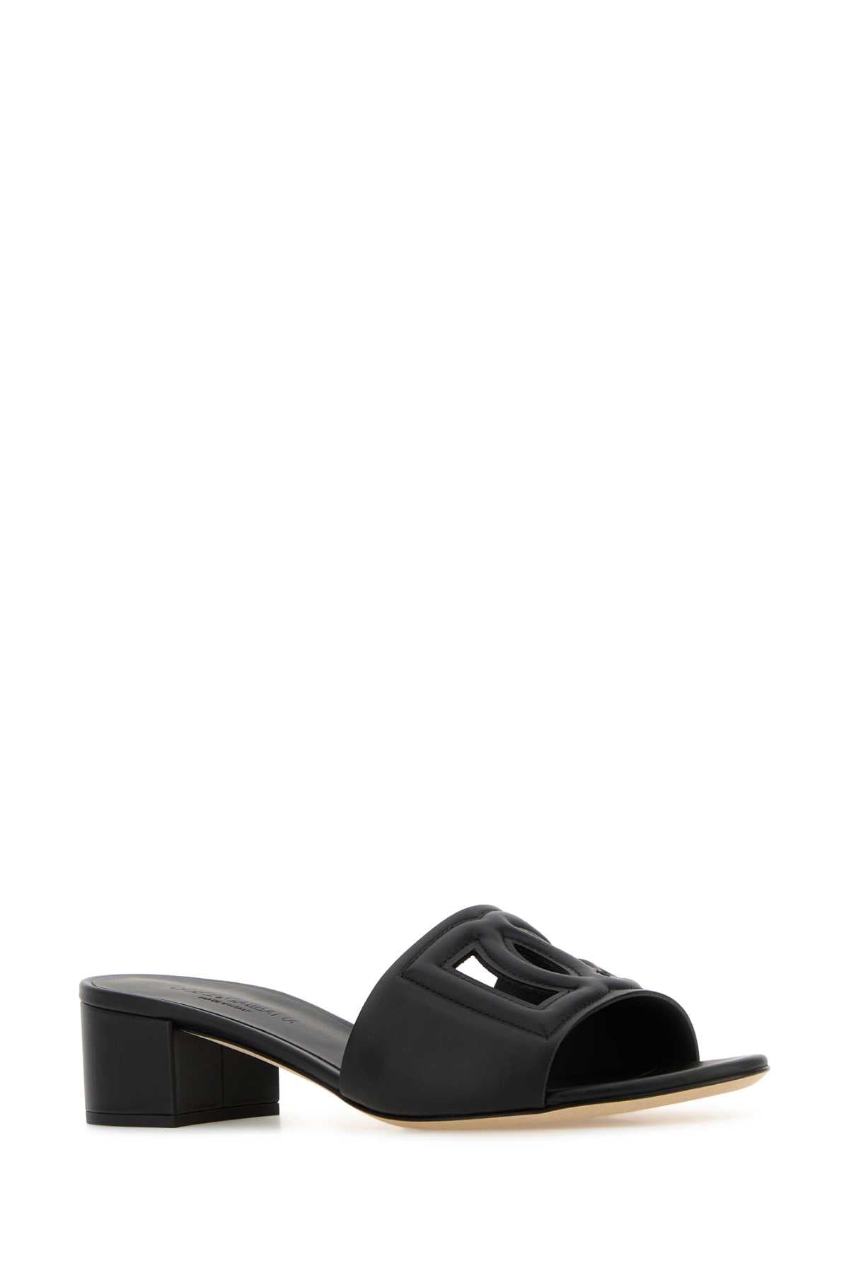 Black Leather Mules Nero Vitello Sandali