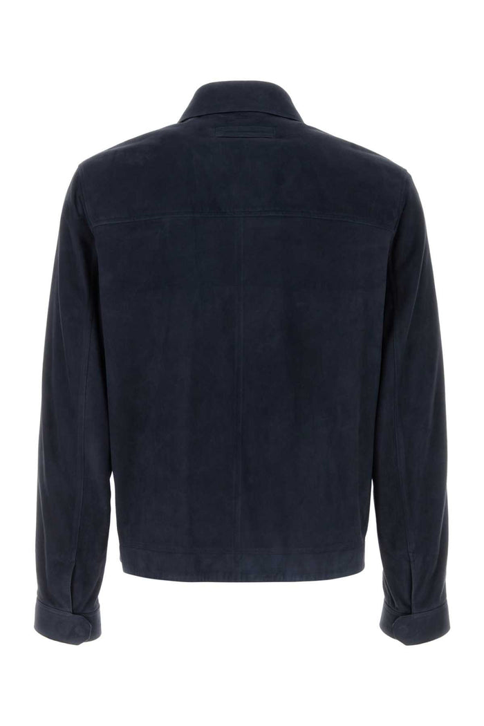 Midnight Blue Suede Jacket B07r Exterior: Lamb Lining: Cotton Giacche In Pelle