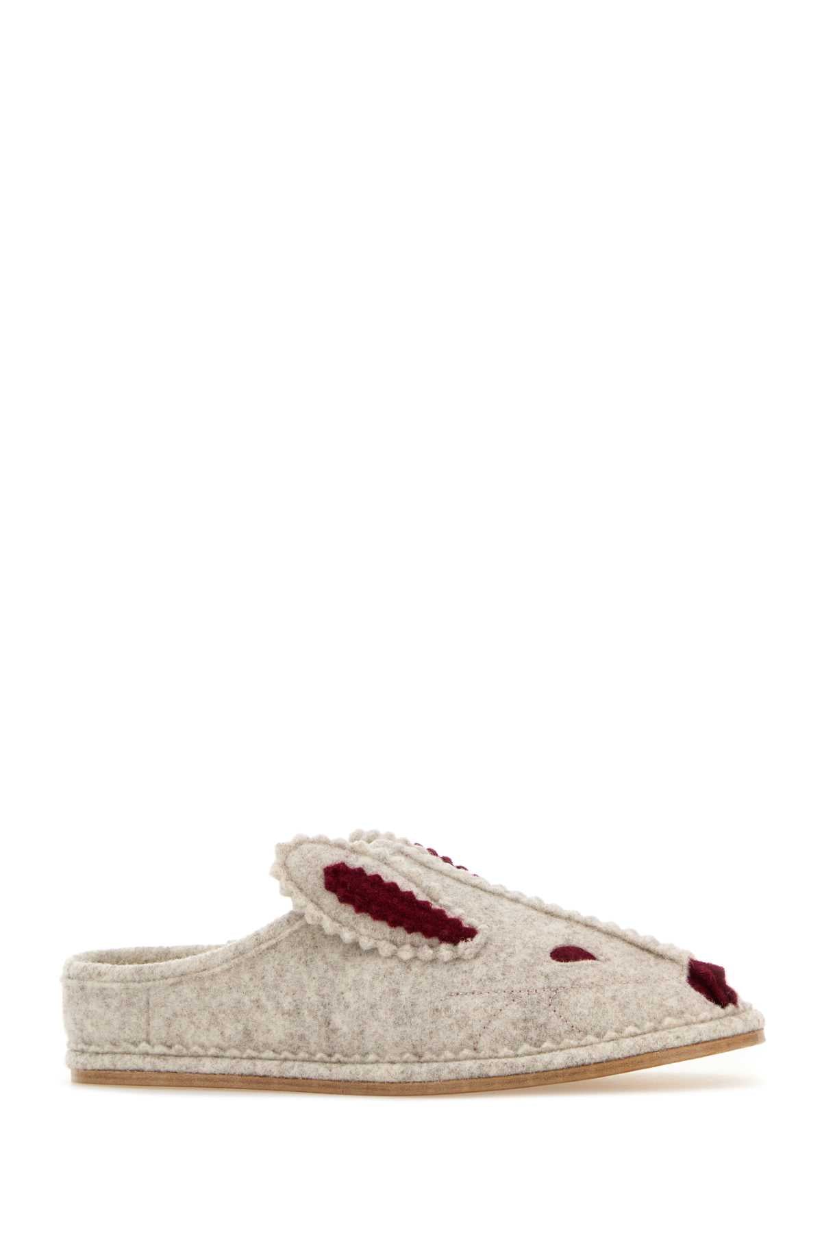 Grey Fabric Rabbit Slippers Creamred