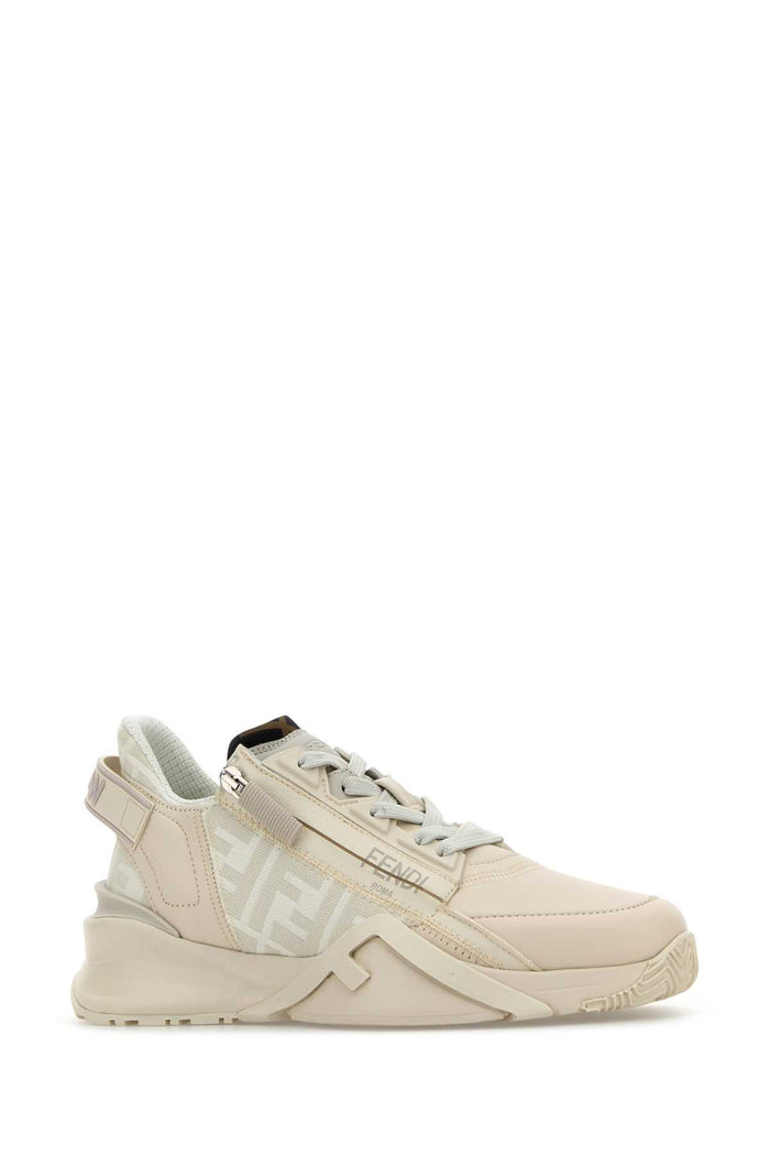 Ivory Leather And Jacquard Fendi Flow Sneakers F1hgq