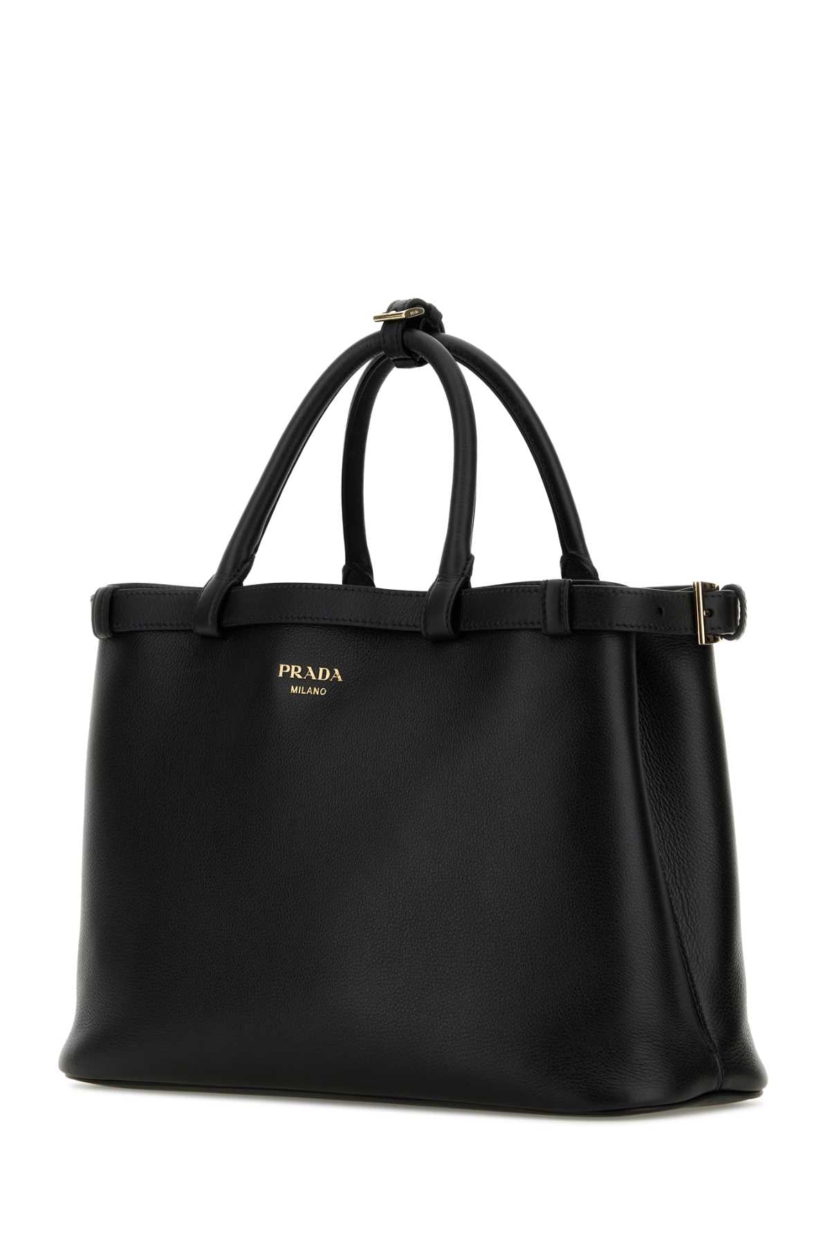 Black Leather Medium Prada Buckle Handbag Nero Borse A Mano