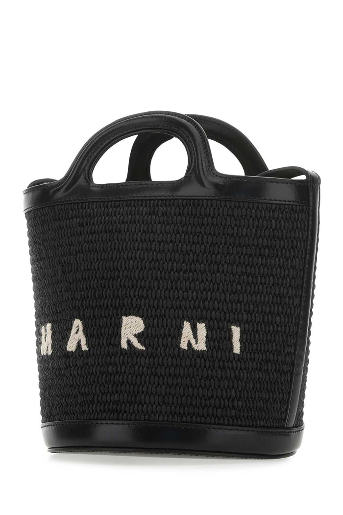 Black Leather And Raffia Tropicalia Bucket Bag 00n99 Borse A Secchiello
