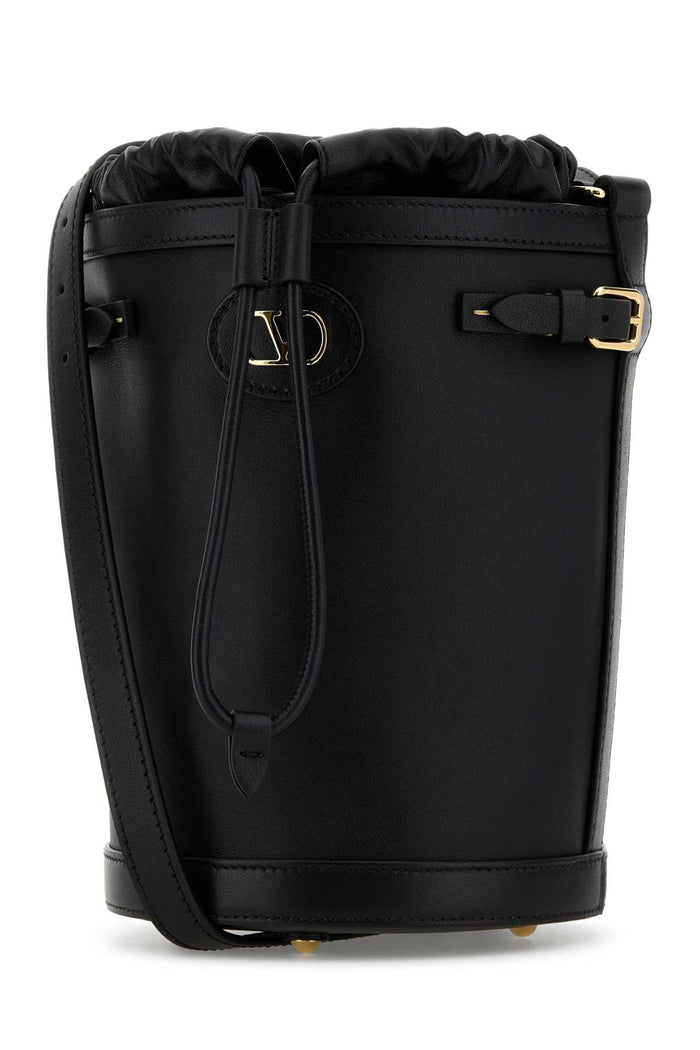 Black Leather Antibes Bucket Bag Nero Calf - Bos Taurus Borse A Secchiello