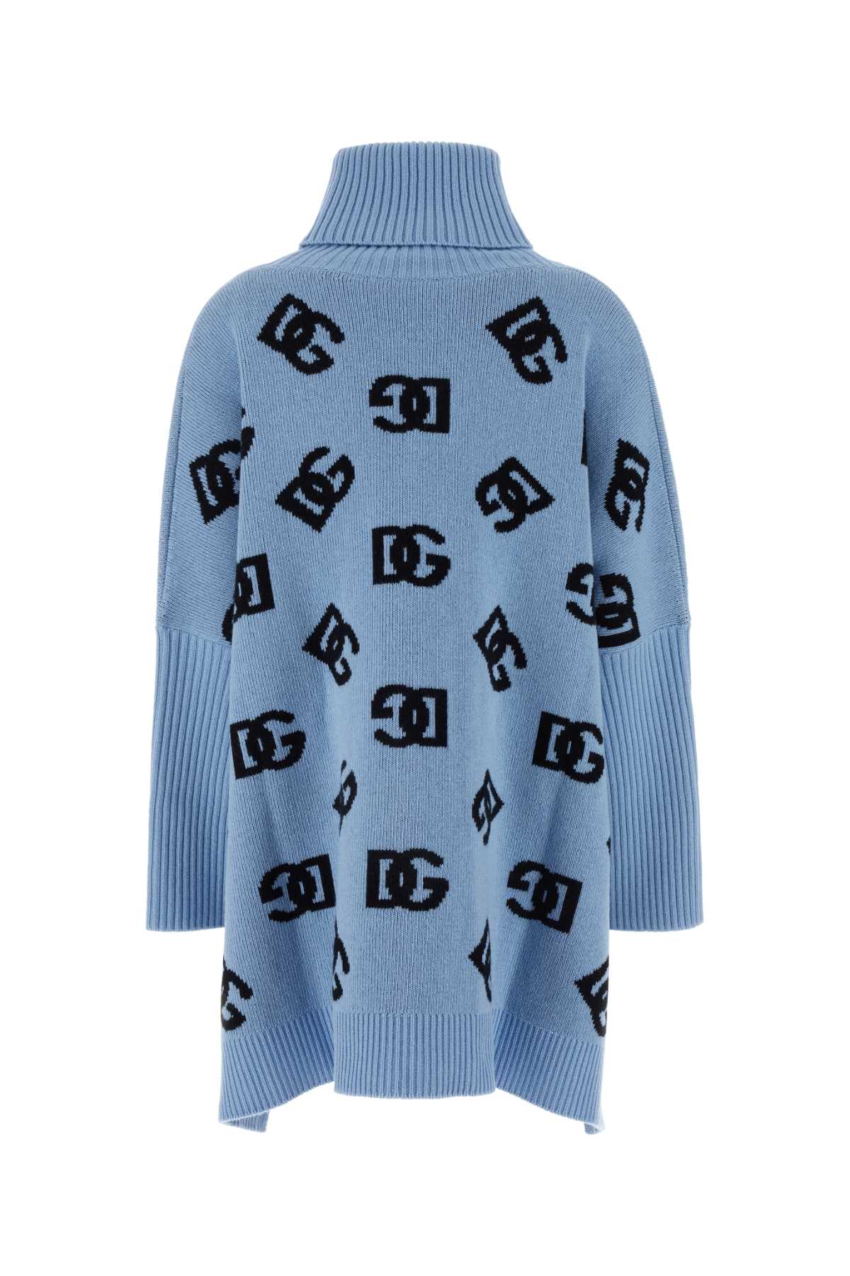 Embroidered Wool Poncho Celestechiaro Exterior: Virgin Maglieria