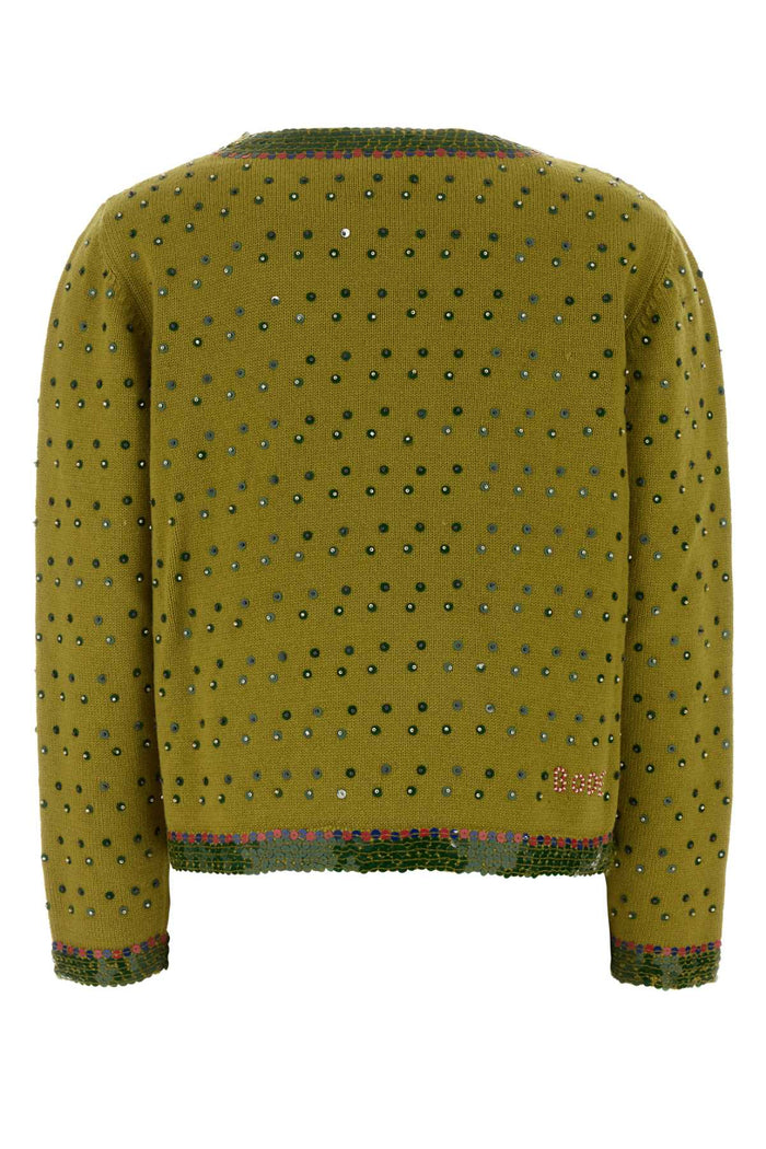 Pistachio Green Wool Blend Fairyfloss Cardigan Exterior: Cashmere Maglieria