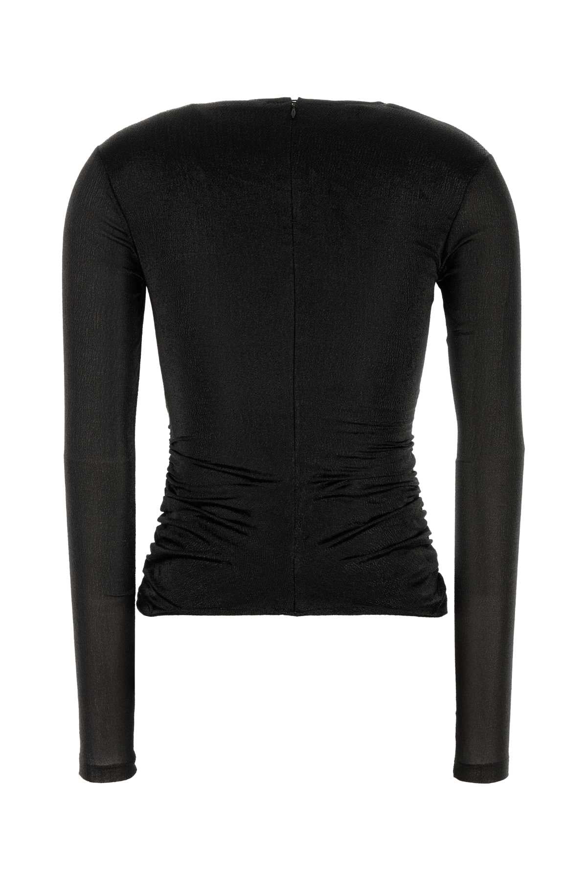 Black Stretch Silk Blend Rose Top Maglie