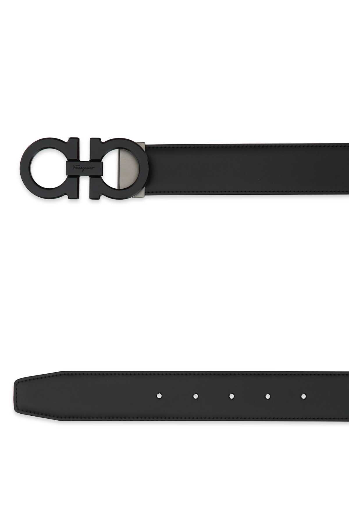 Black Leather Reversibile Belt Nerobluemarine Cinture