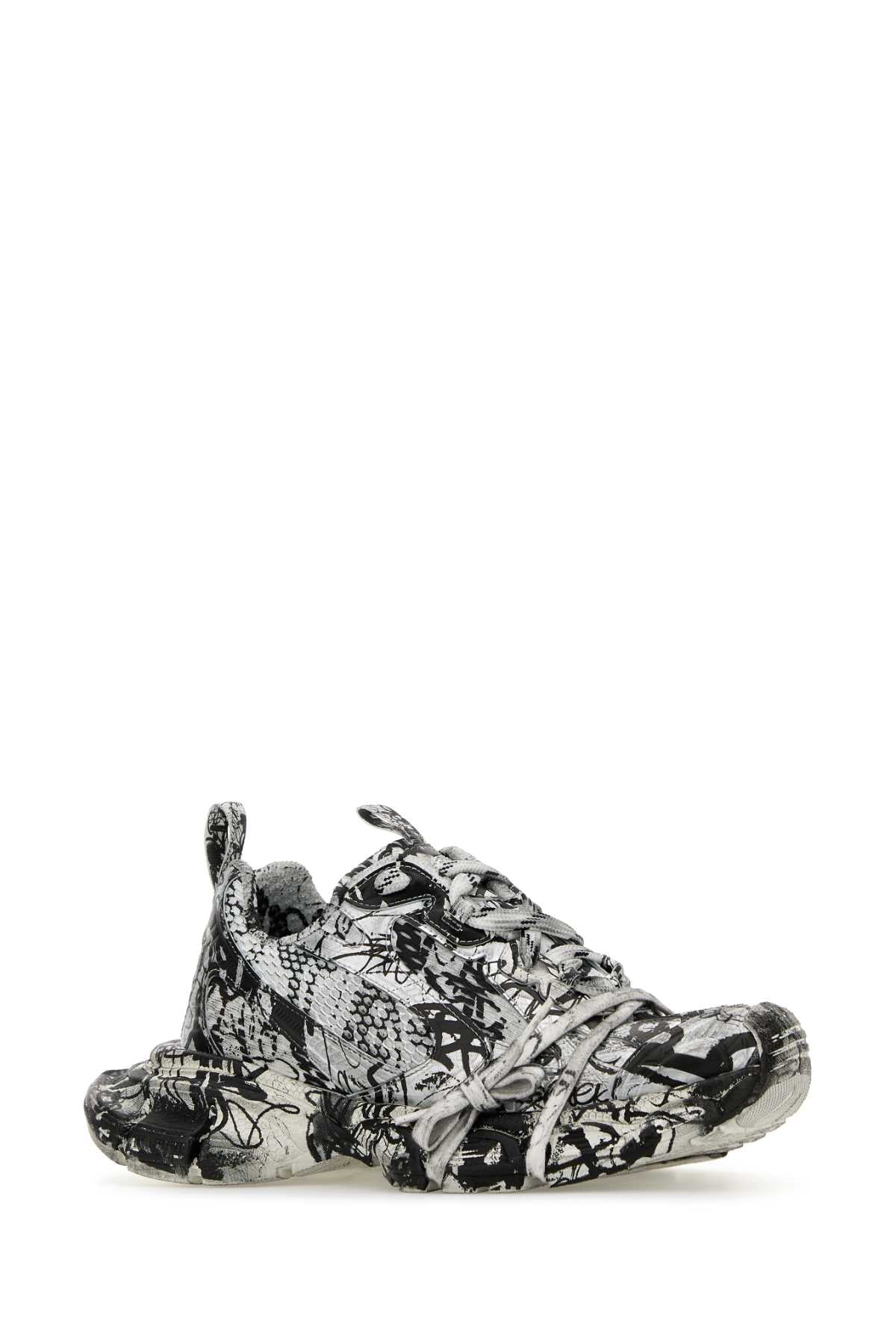 Printed Mesh And Rubber 3xl Sneakers Whiteblack